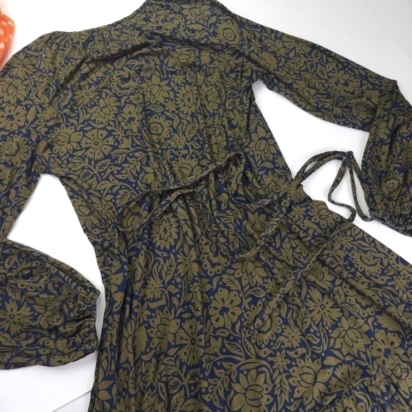 Boden Anthropologie Green Navy Floral Dress Viscose Sz 6L - Picture 6 of 11